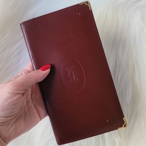 Must de Cartier Bordeaux Leather Checkbook Long Wallet